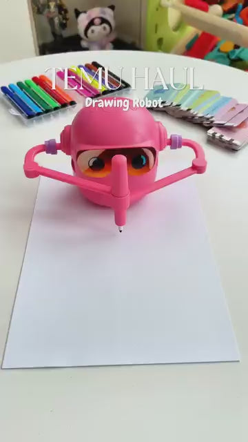 Unleash your Children's Creativity with the Pink Drawing Robot Set - 100 Themed Cards, 12 Vibrant Pens & 4 Paintbrushes