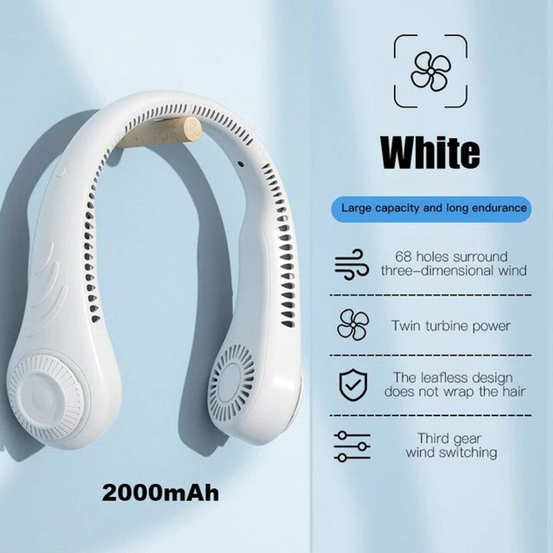 New Hanging Neck Fan Portable Cooling Fan USB Leafless 360 Degree Neckband 