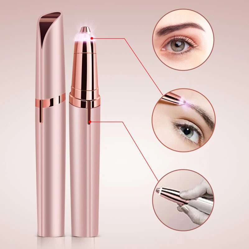 Women's Electric Eyebrow Trimmer. This innovative Eyebrow Shaper Pencil and Face Hair Remover is designed for women. It's an automatic eyebrow shaver that's as handy as a pocketknife