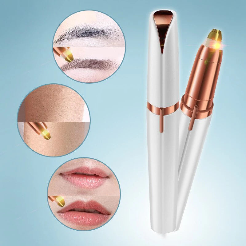 Women's Electric Eyebrow Trimmer. This innovative Eyebrow Shaper Pencil and Face Hair Remover is designed for women. It's an automatic eyebrow shaver that's as handy as a pocketknife