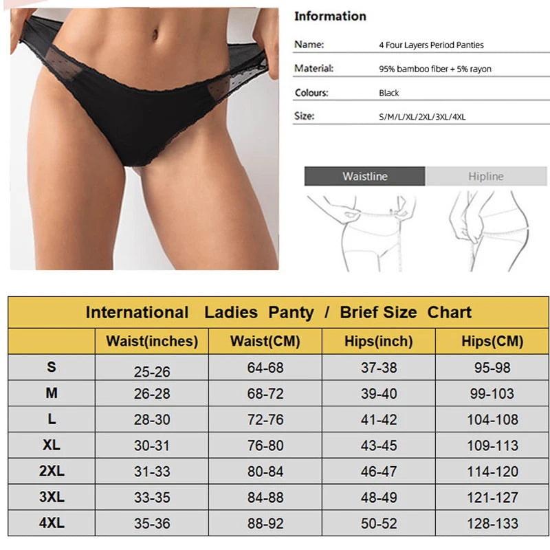 Four-Layer Leak-Resistant Menstrual Panties for Women – Antibacterial, Breathable Underwear